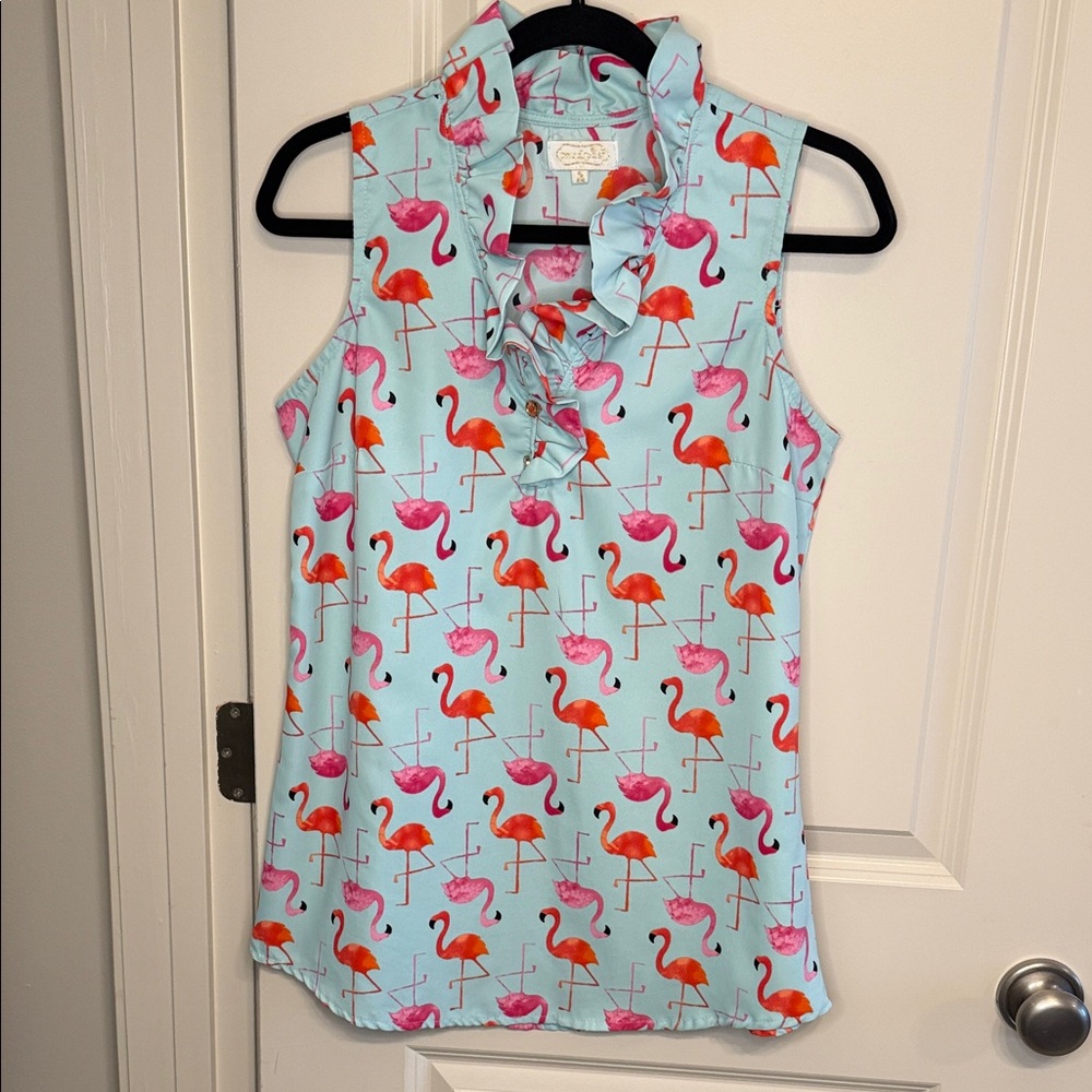 Mud Pie Flamingo Print Tank Top - Blue and Pink